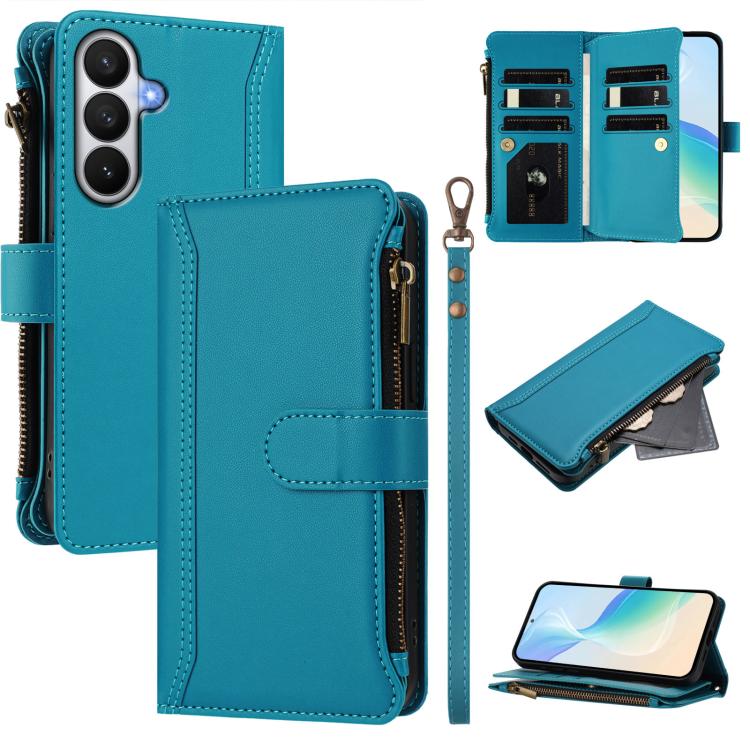 Magnetic Closure 9 Card Slots Zipper Leather Case with Hand Strap, For Samsung Galaxy S26+ 5G, For Samsung Galaxy S26 Edge 5G, For Samsung Galaxy S26 Ultra 5G, For Samsung Galaxy S26 5G, For Samsung Galaxy S25 Edge 5G, For Samsung Galaxy S25 / S24 5G  ...