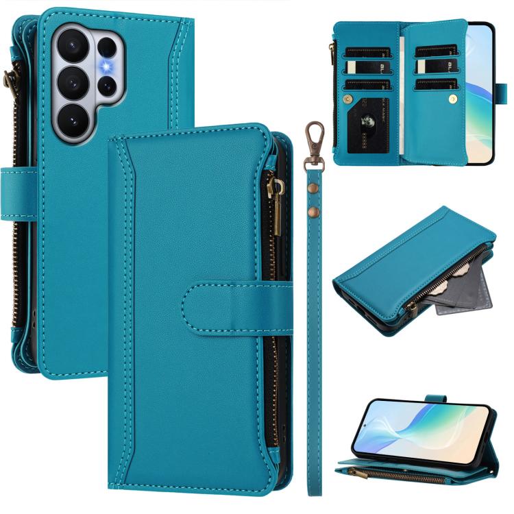 Magnetic Closure 9 Card Slots Zipper Leather Case with Hand Strap, For Samsung Galaxy S26+ 5G, For Samsung Galaxy S26 Edge 5G, For Samsung Galaxy S26 Ultra 5G, For Samsung Galaxy S26 5G, For Samsung Galaxy S25 Edge 5G, For Samsung Galaxy S25 / S24 5G  ...