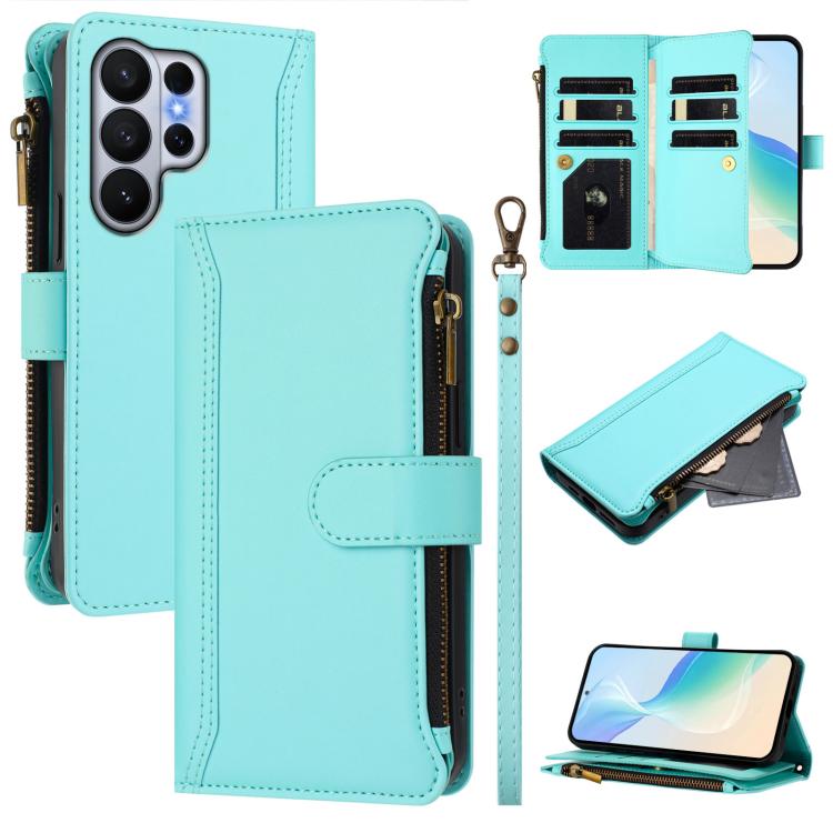Magnetic Closure 9 Card Slots Zipper Leather Case with Hand Strap, For Samsung Galaxy S26+ 5G, For Samsung Galaxy S26 Edge 5G, For Samsung Galaxy S26 Ultra 5G, For Samsung Galaxy S26 5G, For Samsung Galaxy S25 Edge 5G, For Samsung Galaxy S25 / S24 5G  ...