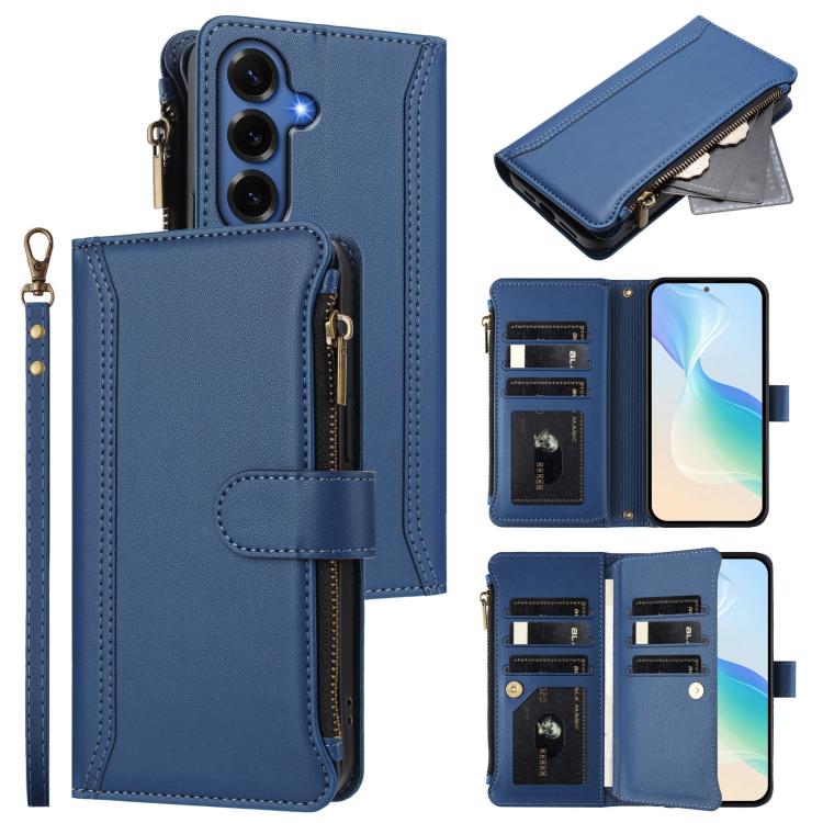 Magnetic Closure 9 Card Slots Zipper Leather Case with Hand Strap, For Samsung Galaxy S26+ 5G, For Samsung Galaxy S26 Edge 5G, For Samsung Galaxy S26 Ultra 5G, For Samsung Galaxy S26 5G, For Samsung Galaxy S25 Edge 5G, For Samsung Galaxy S25 / S24 5G  ...