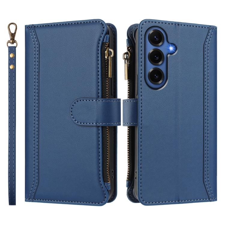 Magnetic Closure 9 Card Slots Zipper Leather Case with Hand Strap, For Samsung Galaxy S26+ 5G, For Samsung Galaxy S26 Edge 5G, For Samsung Galaxy S26 Ultra 5G, For Samsung Galaxy S26 5G, For Samsung Galaxy S25 Edge 5G, For Samsung Galaxy S25 / S24 5G  ...