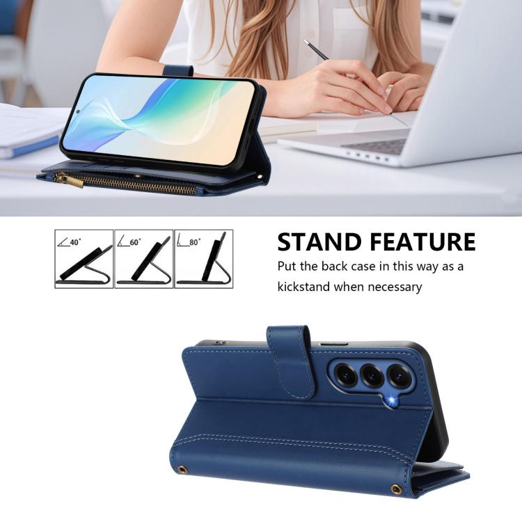 Magnetic Closure 9 Card Slots Zipper Leather Case with Hand Strap, For Samsung Galaxy S26+ 5G, For Samsung Galaxy S26 Edge 5G, For Samsung Galaxy S26 Ultra 5G, For Samsung Galaxy S26 5G, For Samsung Galaxy S25 Edge 5G, For Samsung Galaxy S25 / S24 5G  ...