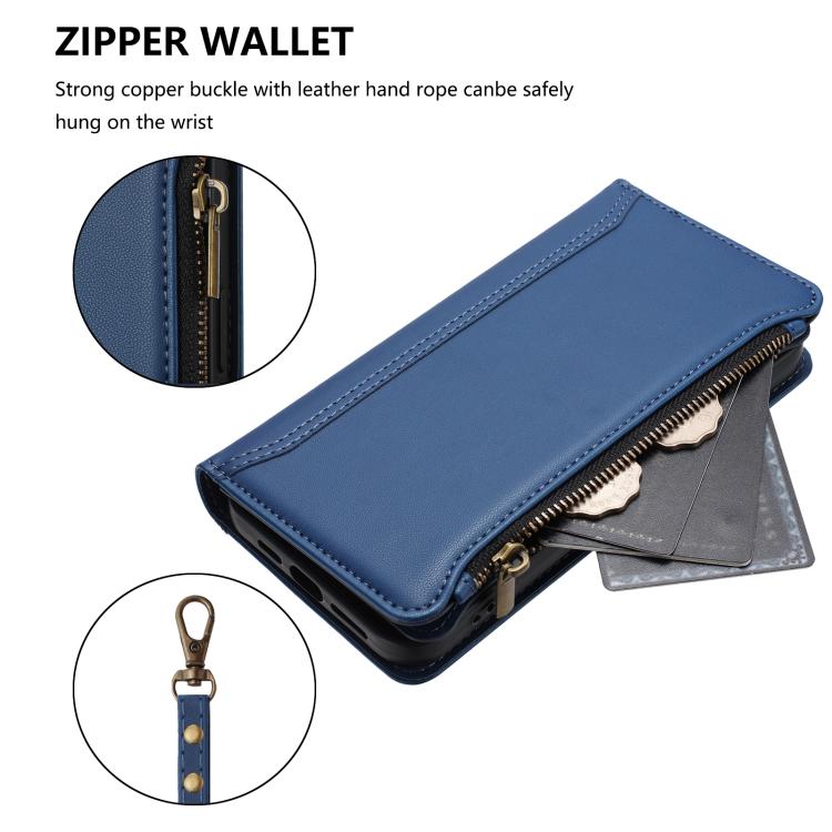Magnetic Closure 9 Card Slots Zipper Leather Case with Hand Strap, For Samsung Galaxy S26+ 5G, For Samsung Galaxy S26 Edge 5G, For Samsung Galaxy S26 Ultra 5G, For Samsung Galaxy S26 5G, For Samsung Galaxy S25 Edge 5G, For Samsung Galaxy S25 / S24 5G  ...