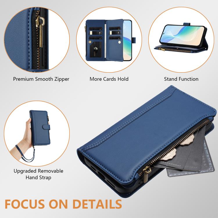 Magnetic Closure 9 Card Slots Zipper Leather Case with Hand Strap, For Samsung Galaxy S26+ 5G, For Samsung Galaxy S26 Edge 5G, For Samsung Galaxy S26 Ultra 5G, For Samsung Galaxy S26 5G, For Samsung Galaxy S25 Edge 5G, For Samsung Galaxy S25 / S24 5G  ...