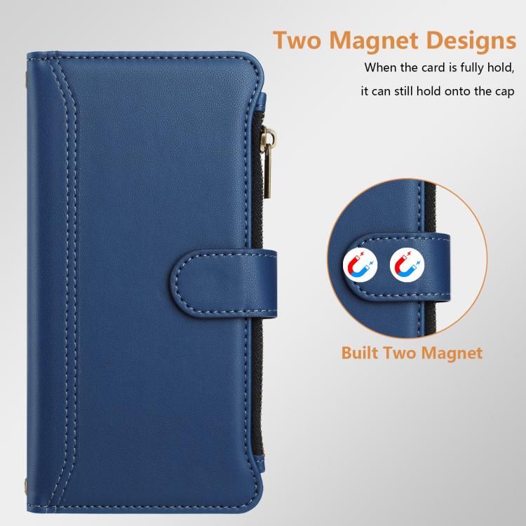 Magnetic Closure 9 Card Slots Zipper Leather Case with Hand Strap, For Samsung Galaxy S26+ 5G, For Samsung Galaxy S26 Edge 5G, For Samsung Galaxy S26 Ultra 5G, For Samsung Galaxy S26 5G, For Samsung Galaxy S25 Edge 5G, For Samsung Galaxy S25 / S24 5G  ...