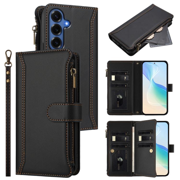 Magnetic Closure 9 Card Slots Zipper Leather Case with Hand Strap, For Samsung Galaxy S26+ 5G, For Samsung Galaxy S26 Edge 5G, For Samsung Galaxy S26 Ultra 5G, For Samsung Galaxy S26 5G, For Samsung Galaxy S25 Edge 5G, For Samsung Galaxy S25 / S24 5G  ...