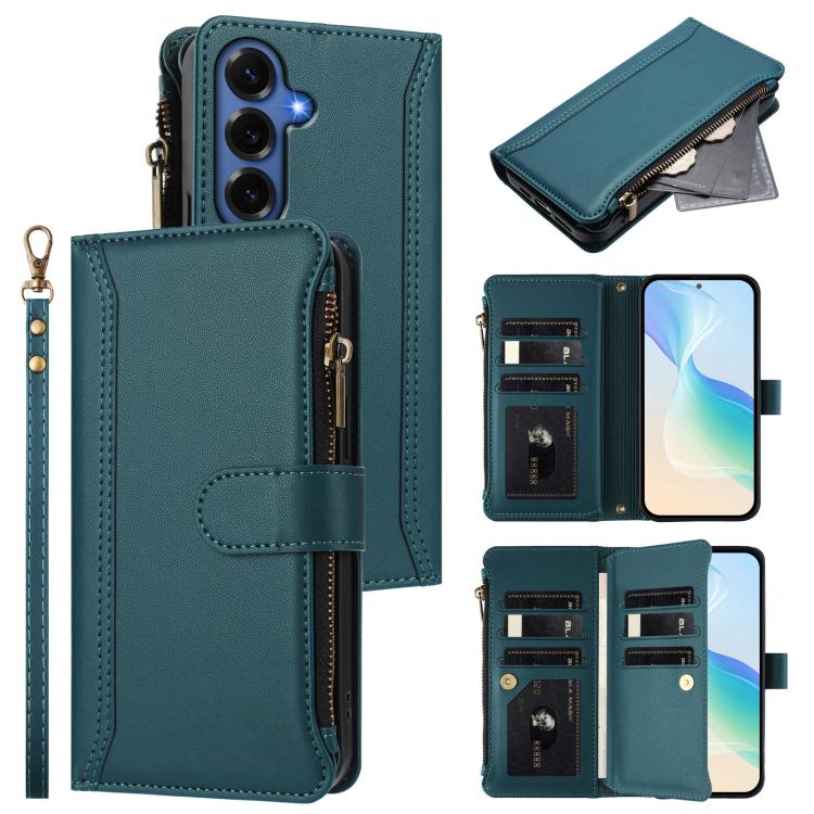 Magnetic Closure 9 Card Slots Zipper Leather Case with Hand Strap, For Samsung Galaxy S26+ 5G, For Samsung Galaxy S26 Edge 5G, For Samsung Galaxy S26 Ultra 5G, For Samsung Galaxy S26 5G, For Samsung Galaxy S25 Edge 5G, For Samsung Galaxy S25 / S24 5G  ...