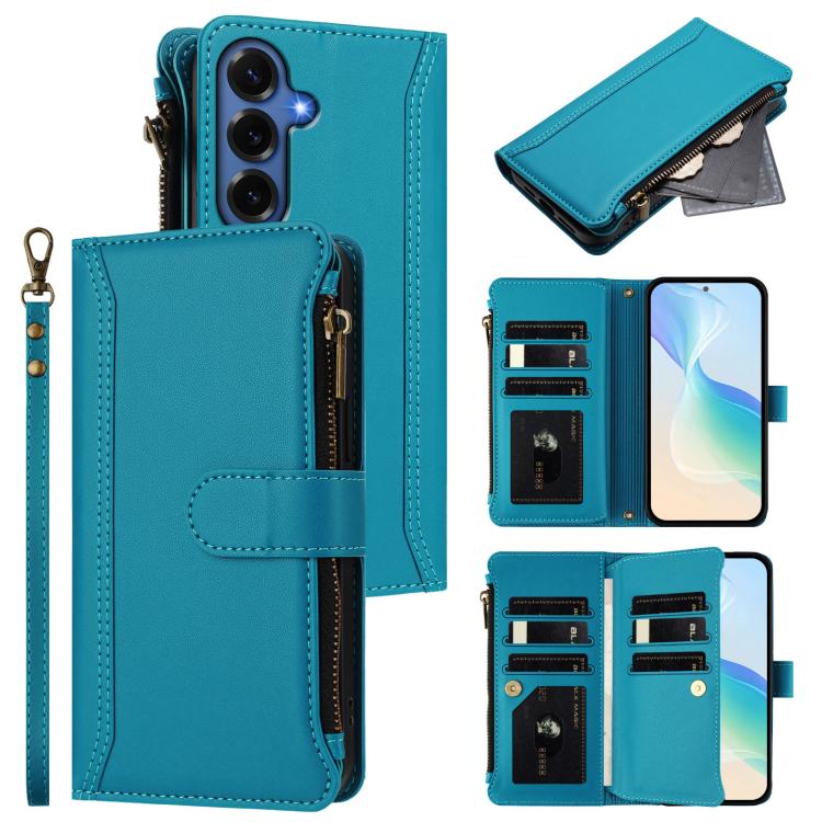 Magnetic Closure 9 Card Slots Zipper Leather Case with Hand Strap, For Samsung Galaxy S26+ 5G, For Samsung Galaxy S26 Edge 5G, For Samsung Galaxy S26 Ultra 5G, For Samsung Galaxy S26 5G, For Samsung Galaxy S25 Edge 5G, For Samsung Galaxy S25 / S24 5G  ...