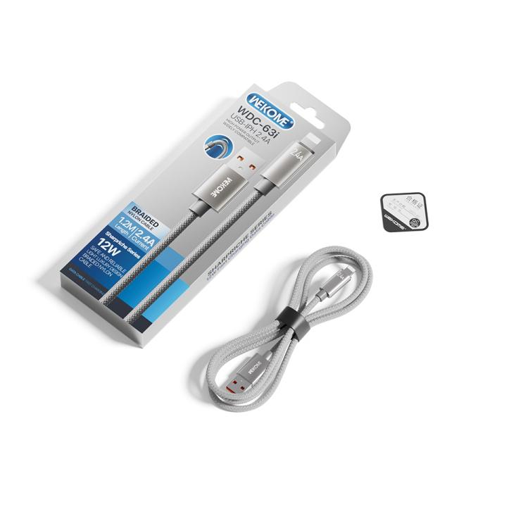 WK WDC-63i 12W USB to 8 Pin Fast Charging Data Cable, Length: 1.2m