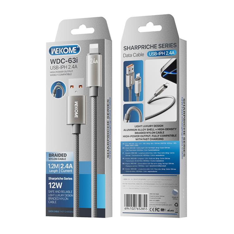 WK WDC-63i 12W USB to 8 Pin Fast Charging Data Cable, Length: 1.2m