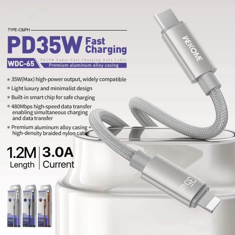 WK WDC-65 PD35W Type-C to 8 Pin Fast Charging Data Cable, Length: 1.2m