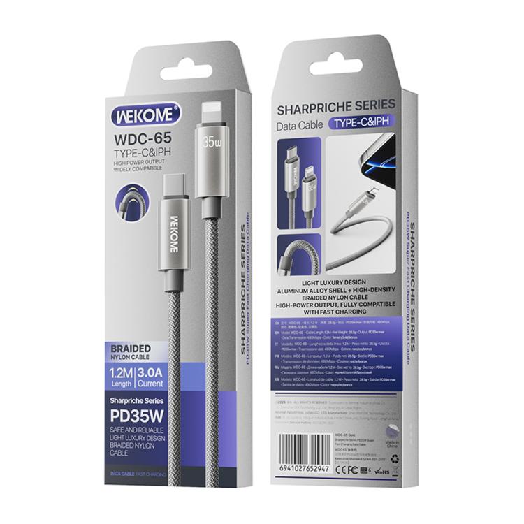 WK WDC-65 PD35W Type-C to 8 Pin Fast Charging Data Cable, Length: 1.2m