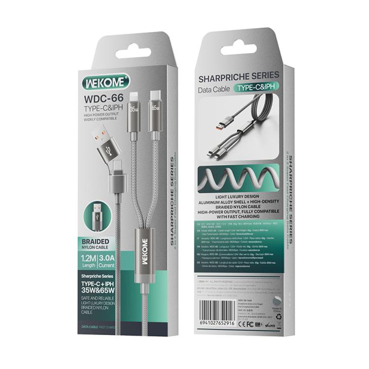 WK WDC-66 2 to 2 3A USB+Type-C to 8 Pin+Type-C Fast Charging Data Cable, Length: 1.2m