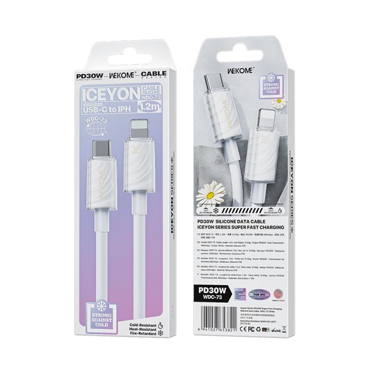 WK WDC-73 PD30W Type-C to 8 Pin Fast Charging Data Cable, Length: 1.2m