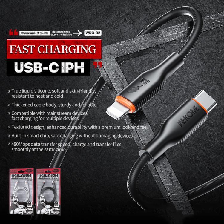 WK WDC-92 PD27W Type-C to 8 Pin Silicone Data Cable, Length: 1.2m