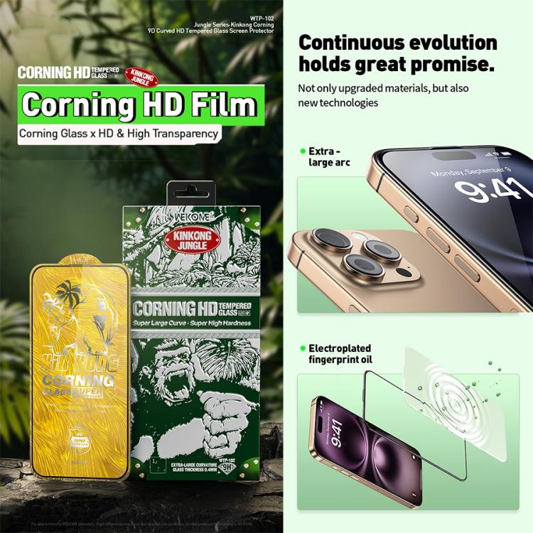 WK WTP-102 Jungle Series Kinkong Corning 9D Curved HD Tempered Glass Film