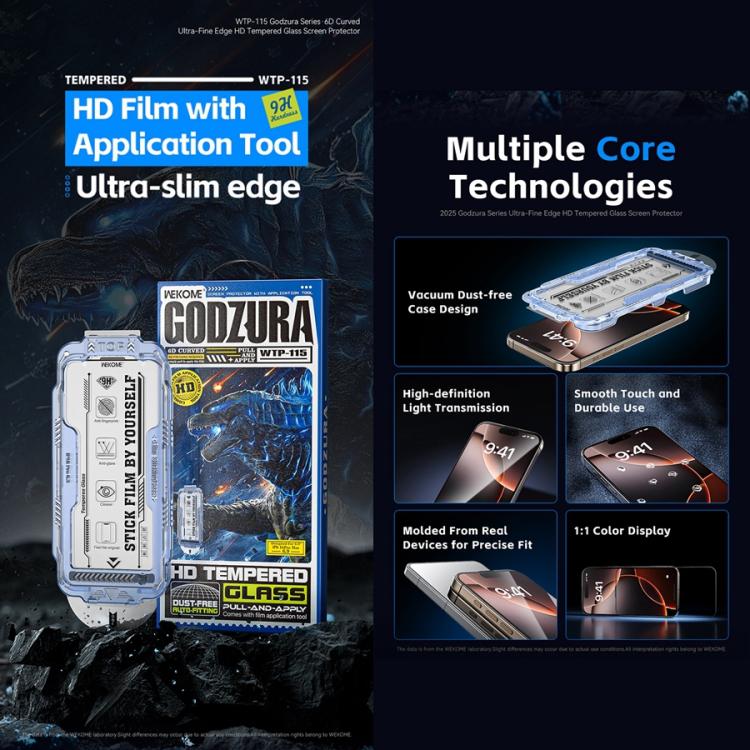 WK WTP-115 Easy Install 6D Curved Ultra-Fine Edge HD Tempered Glass Film