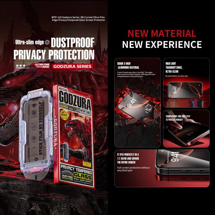 WK WTP-116 Easy Install 6D Curved Ultra-Fine Edge Privacy Tempered Glass Film