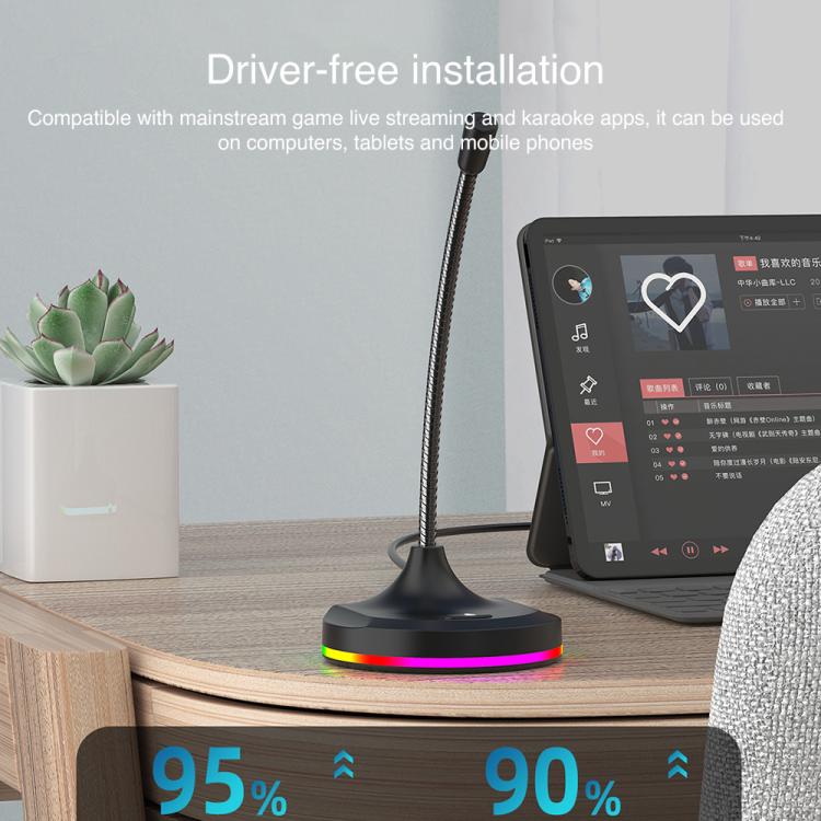 USB Multi-function Microphone RGB Light Built-in Sound Card