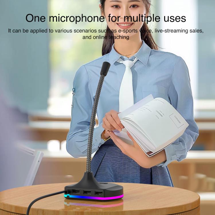 USB Multi-function Microphone RGB Light Built-in Sound Card