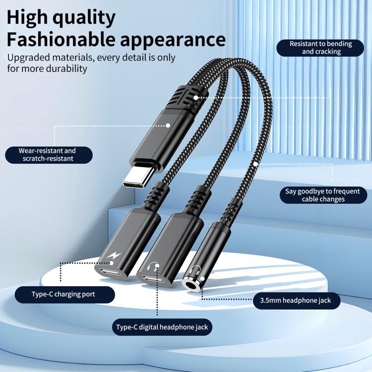 Type-C to 3.5mm and Type-C Charging Audio Adapter Cable
