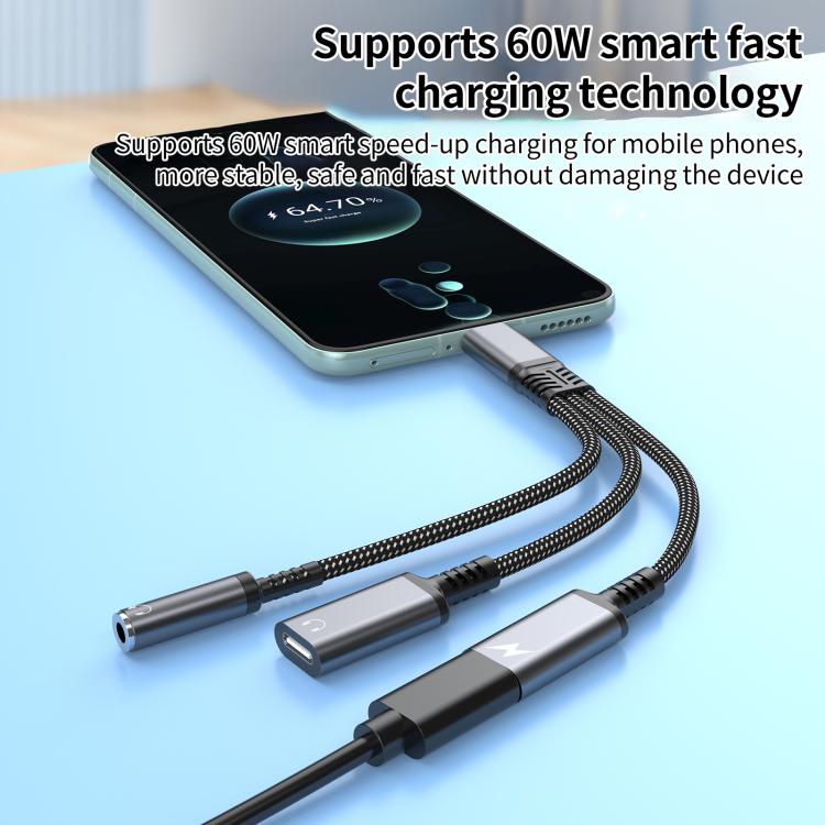 Type-C to 3.5mm and Type-C Charging Audio Adapter Cable