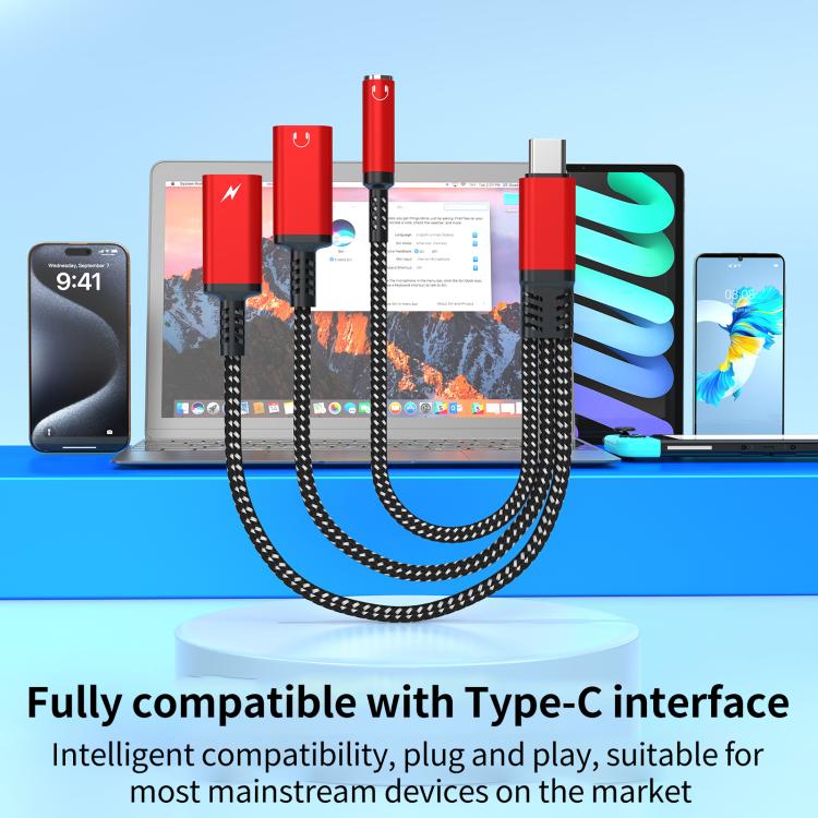 Type-C to 3.5mm and Type-C Charging Audio Adapter Cable