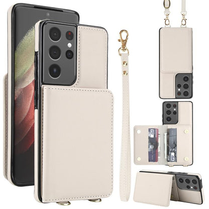 Crossbody Dual-buckle Wallet RFID Back Leather Phone Case, For Samsung Galaxy S21 5G, For Samsung Galaxy S21+ 5G, For Samsung Galaxy S21 Ultra 5G