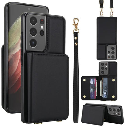Crossbody Dual-buckle Wallet RFID Back Leather Phone Case, For Samsung Galaxy S21 5G, For Samsung Galaxy S21+ 5G, For Samsung Galaxy S21 Ultra 5G