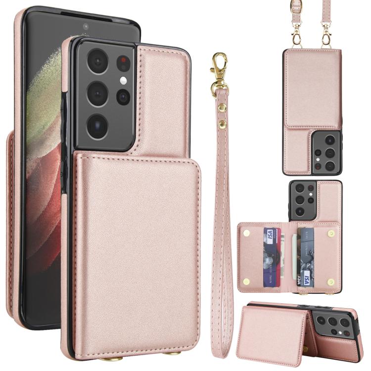 Crossbody Dual-buckle Wallet RFID Back Leather Phone Case, For Samsung Galaxy S21 5G, For Samsung Galaxy S21+ 5G, For Samsung Galaxy S21 Ultra 5G