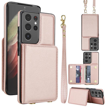 Crossbody Dual-buckle Wallet RFID Back Leather Phone Case, For Samsung Galaxy S21 5G, For Samsung Galaxy S21+ 5G, For Samsung Galaxy S21 Ultra 5G