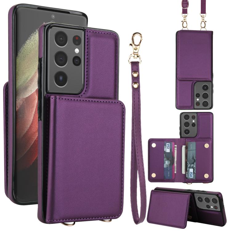 Crossbody Dual-buckle Wallet RFID Back Leather Phone Case, For Samsung Galaxy S21 5G, For Samsung Galaxy S21+ 5G, For Samsung Galaxy S21 Ultra 5G