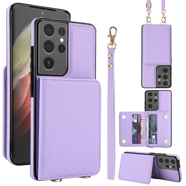 Crossbody Dual-buckle Wallet RFID Back Leather Phone Case, For Samsung Galaxy S21 5G, For Samsung Galaxy S21+ 5G, For Samsung Galaxy S21 Ultra 5G