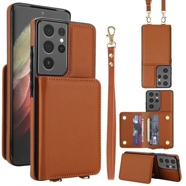 Crossbody Dual-buckle Wallet RFID Back Leather Phone Case, For Samsung Galaxy S21 5G, For Samsung Galaxy S21+ 5G, For Samsung Galaxy S21 Ultra 5G