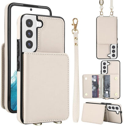 Crossbody Dual-buckle Wallet RFID Back Leather Phone Case, For Samsung Galaxy S23+ 5G, For Samsung Galaxy S23 5G, For Samsung Galaxy S22 Ultra 5G, For Samsung Galaxy S22+ 5G, For Samsung Galaxy S22 5G, For Samsung Galaxy S21 FE 5G