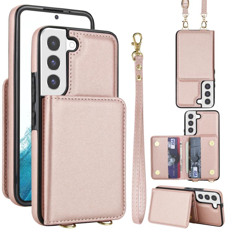 Crossbody Dual-buckle Wallet RFID Back Leather Phone Case, For Samsung Galaxy S23+ 5G, For Samsung Galaxy S23 5G, For Samsung Galaxy S22 Ultra 5G, For Samsung Galaxy S22+ 5G, For Samsung Galaxy S22 5G, For Samsung Galaxy S21 FE 5G