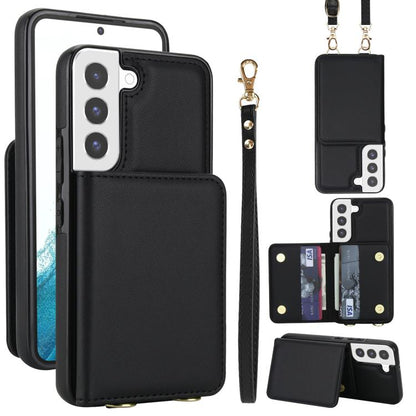 Crossbody Dual-buckle Wallet RFID Back Leather Phone Case, For Samsung Galaxy S23+ 5G, For Samsung Galaxy S23 5G, For Samsung Galaxy S22 Ultra 5G, For Samsung Galaxy S22+ 5G, For Samsung Galaxy S22 5G, For Samsung Galaxy S21 FE 5G