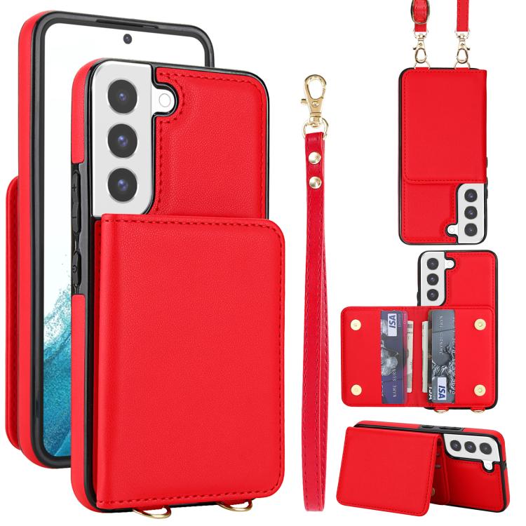 Crossbody Dual-buckle Wallet RFID Back Leather Phone Case, For Samsung Galaxy S23+ 5G, For Samsung Galaxy S23 5G, For Samsung Galaxy S22 Ultra 5G, For Samsung Galaxy S22+ 5G, For Samsung Galaxy S22 5G, For Samsung Galaxy S21 FE 5G