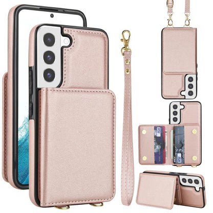 Crossbody Dual-buckle Wallet RFID Back Leather Phone Case, For Samsung Galaxy S23+ 5G, For Samsung Galaxy S23 5G, For Samsung Galaxy S22 Ultra 5G, For Samsung Galaxy S22+ 5G, For Samsung Galaxy S22 5G, For Samsung Galaxy S21 FE 5G