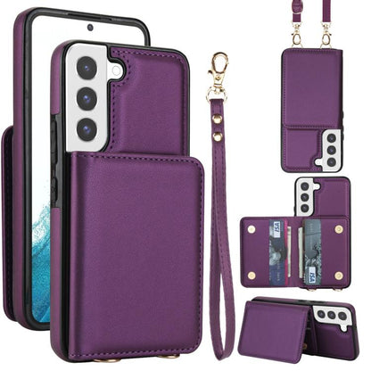 Crossbody Dual-buckle Wallet RFID Back Leather Phone Case, For Samsung Galaxy S23+ 5G, For Samsung Galaxy S23 5G, For Samsung Galaxy S22 Ultra 5G, For Samsung Galaxy S22+ 5G, For Samsung Galaxy S22 5G, For Samsung Galaxy S21 FE 5G