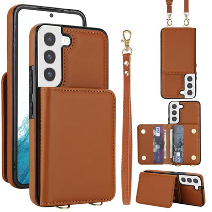 Crossbody Dual-buckle Wallet RFID Back Leather Phone Case, For Samsung Galaxy S23+ 5G, For Samsung Galaxy S23 5G, For Samsung Galaxy S22 Ultra 5G, For Samsung Galaxy S22+ 5G, For Samsung Galaxy S22 5G, For Samsung Galaxy S21 FE 5G
