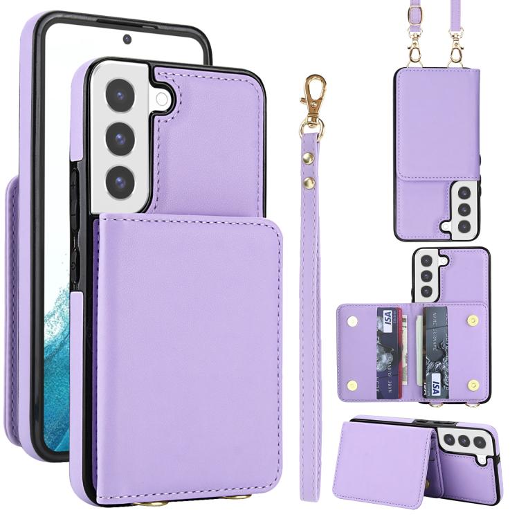 Crossbody Dual-buckle Wallet RFID Back Leather Phone Case, For Samsung Galaxy S23+ 5G, For Samsung Galaxy S23 5G, For Samsung Galaxy S22 Ultra 5G, For Samsung Galaxy S22+ 5G, For Samsung Galaxy S22 5G, For Samsung Galaxy S21 FE 5G