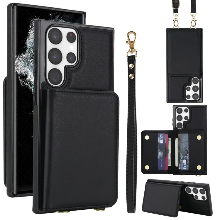 Crossbody Dual-buckle Wallet RFID Back Leather Phone Case, For Samsung Galaxy S23+ 5G, For Samsung Galaxy S23 5G, For Samsung Galaxy S22 Ultra 5G, For Samsung Galaxy S22+ 5G, For Samsung Galaxy S22 5G, For Samsung Galaxy S21 FE 5G