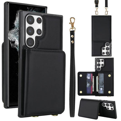 Crossbody Dual-buckle Wallet RFID Back Leather Phone Case, For Samsung Galaxy S23+ 5G, For Samsung Galaxy S23 5G, For Samsung Galaxy S22 Ultra 5G, For Samsung Galaxy S22+ 5G, For Samsung Galaxy S22 5G, For Samsung Galaxy S21 FE 5G