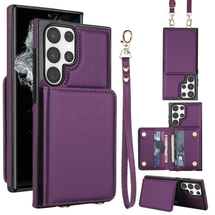 Crossbody Dual-buckle Wallet RFID Back Leather Phone Case, For Samsung Galaxy S25 Ultra 5G, For Samsung Galaxy S24 FE 5G, For Samsung Galaxy S24 Ultra 5G, For Samsung Galaxy S24+ 5G, For Samsung Galaxy S24 5G, For Samsung Galaxy S23 Ultra 5G