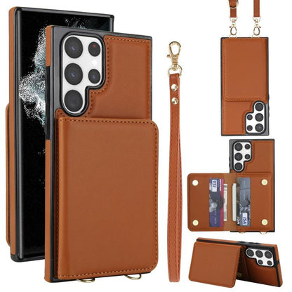 Crossbody Dual-buckle Wallet RFID Back Leather Phone Case, For Samsung Galaxy S25 Ultra 5G, For Samsung Galaxy S24 FE 5G, For Samsung Galaxy S24 Ultra 5G, For Samsung Galaxy S24+ 5G, For Samsung Galaxy S24 5G, For Samsung Galaxy S23 Ultra 5G