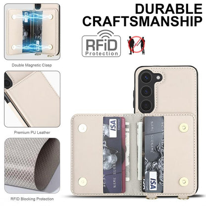 Crossbody Dual-buckle Wallet RFID Back Leather Phone Case, For Samsung Galaxy S23+ 5G, For Samsung Galaxy S23 5G, For Samsung Galaxy S22 Ultra 5G, For Samsung Galaxy S22+ 5G, For Samsung Galaxy S22 5G, For Samsung Galaxy S21 FE 5G