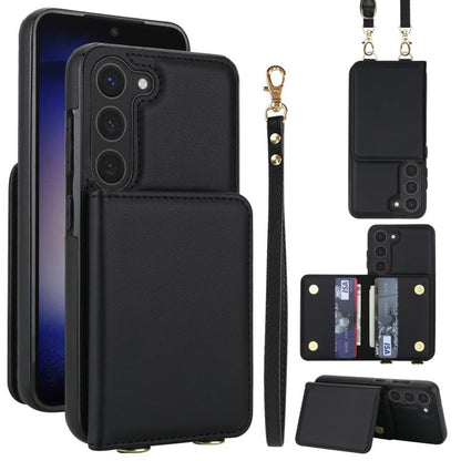 Crossbody Dual-buckle Wallet RFID Back Leather Phone Case, For Samsung Galaxy S23+ 5G, For Samsung Galaxy S23 5G, For Samsung Galaxy S22 Ultra 5G, For Samsung Galaxy S22+ 5G, For Samsung Galaxy S22 5G, For Samsung Galaxy S21 FE 5G