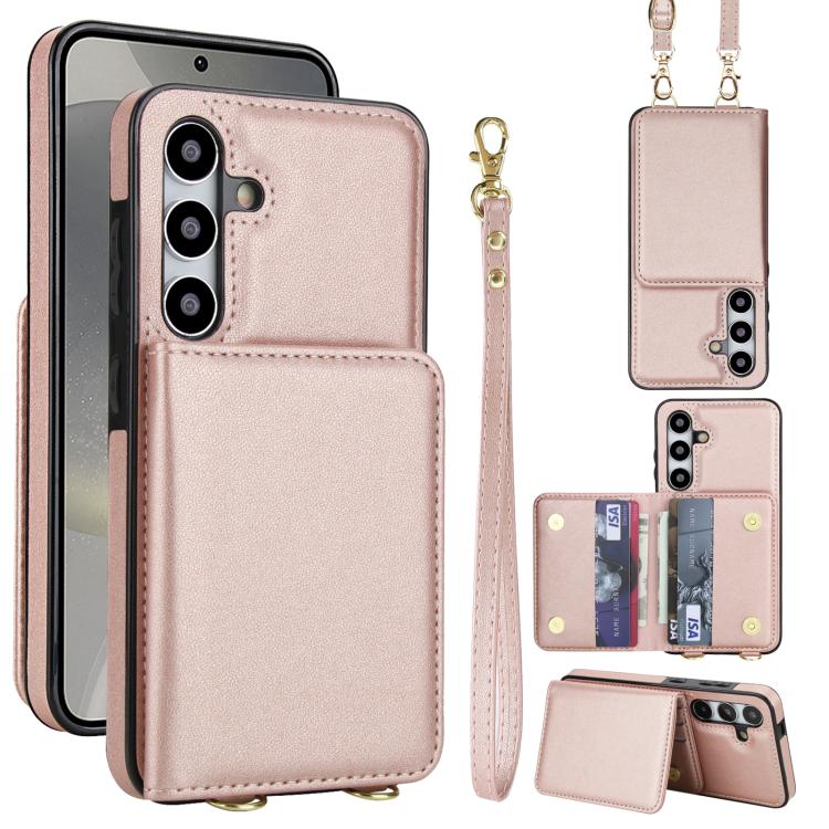 Crossbody Dual-buckle Wallet RFID Back Leather Phone Case, For Samsung Galaxy S25 Ultra 5G, For Samsung Galaxy S24 FE 5G, For Samsung Galaxy S24 Ultra 5G, For Samsung Galaxy S24+ 5G, For Samsung Galaxy S24 5G, For Samsung Galaxy S23 Ultra 5G