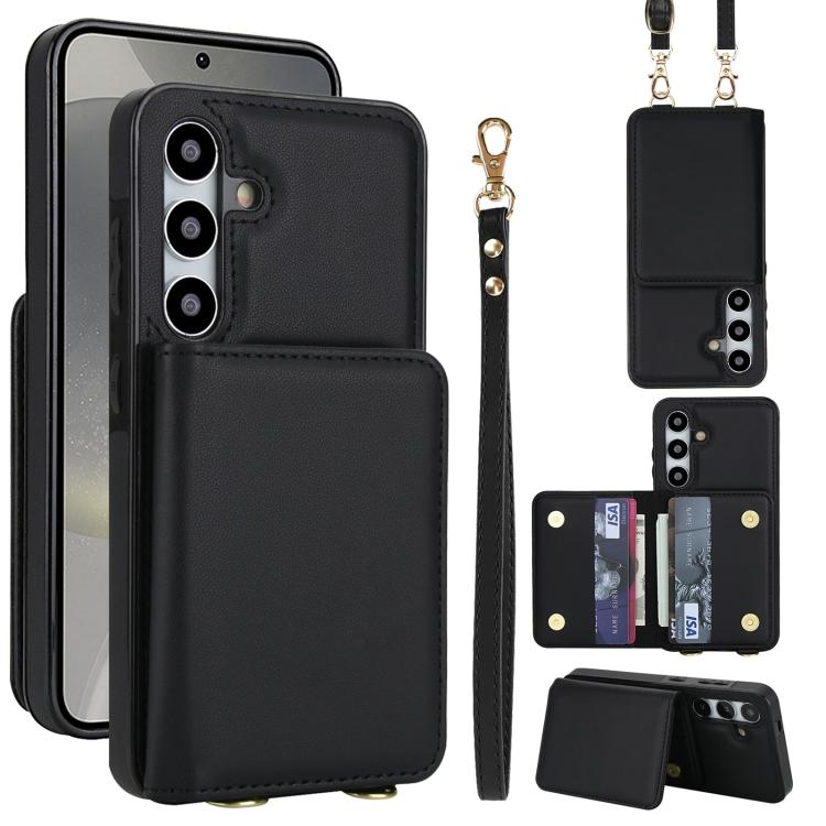 Crossbody Dual-buckle Wallet RFID Back Leather Phone Case, For Samsung Galaxy S25 Ultra 5G, For Samsung Galaxy S24 FE 5G, For Samsung Galaxy S24 Ultra 5G, For Samsung Galaxy S24+ 5G, For Samsung Galaxy S24 5G, For Samsung Galaxy S23 Ultra 5G